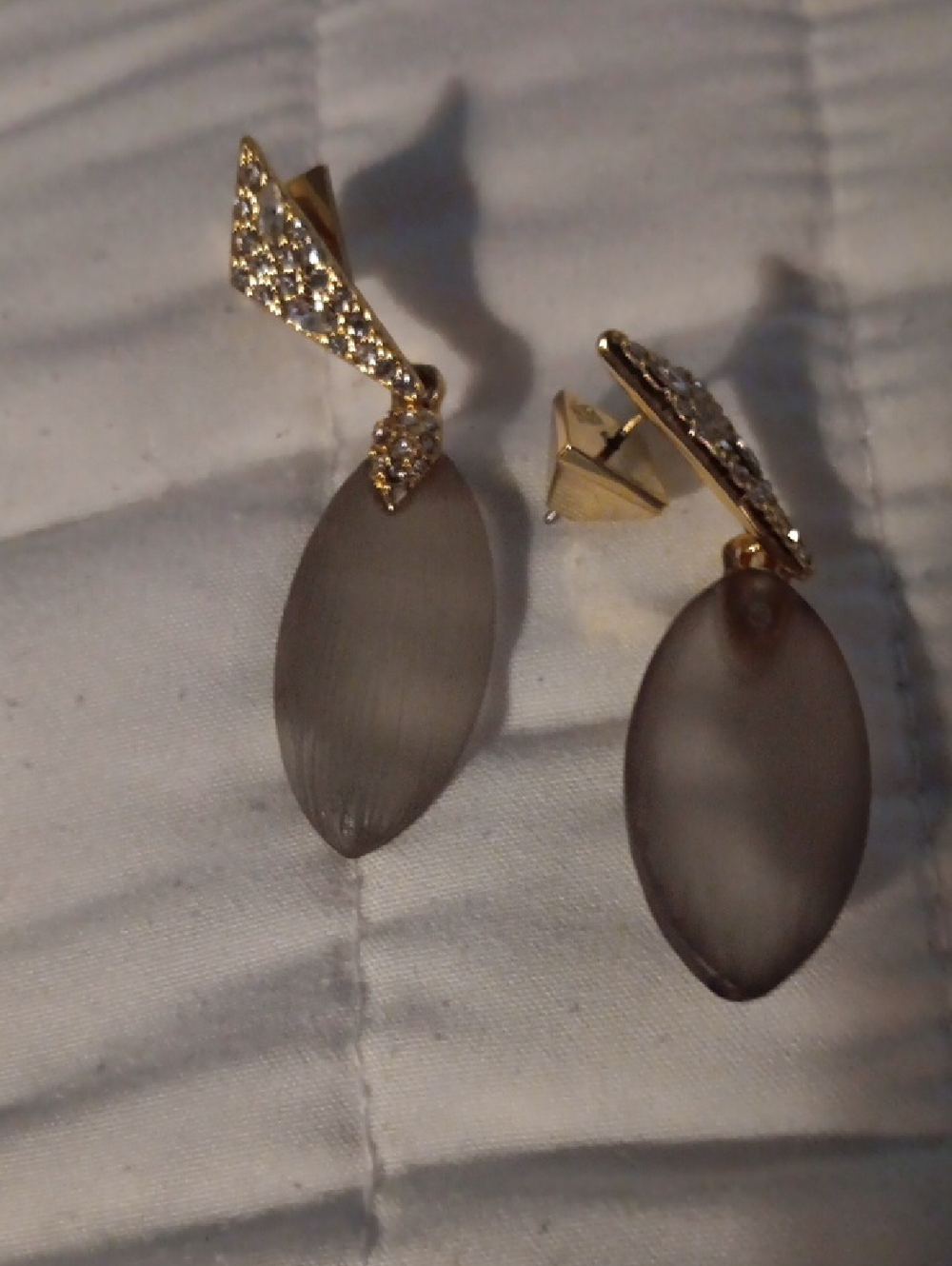 Alexis Bittar Gold-Plated Frosted Gray Drop Earrings with Crystal Accent